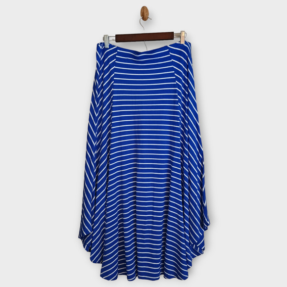 Chicos Skirt Womens 2 Blue Striped Maxi A Line Flowy Nautical Stretch Pull On - Picture 2 of 4
